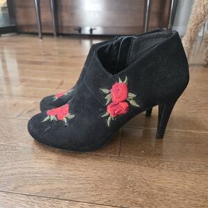 Black Embroidered Ankle Boots